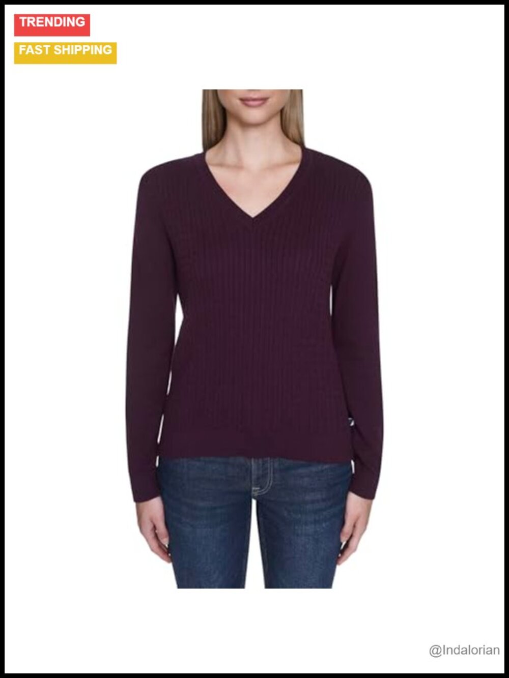 Long Sleeve Cable Knit V-Neck Sweater